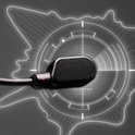 Microfoon van gaming headset, met LED-indicator en audio-golven.