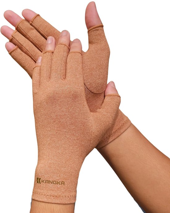 KANGKA® Reuma Compressie Handschoenen - Bruin maat M - voor Artrose, Reuma, Artritis, CTS - Unisex