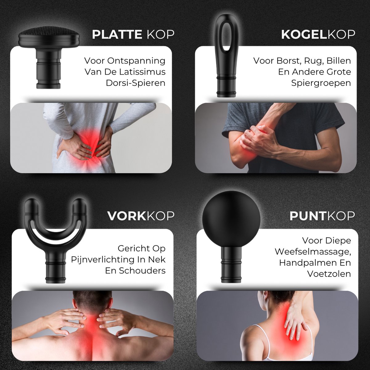 Duriant®- Massage gun professioneel-Unieke 2-in-1 Functionaliteit-Massage gun- Professioneel- Massage pistool- 4 opzetstukken- Ergonomisch Gebogen Design – Spierherstel & Ontspanning-Volledige lichaamsmassage –Overal inzetbaar- Zwart — cadeau in Sport & Outdoor - foto 8
