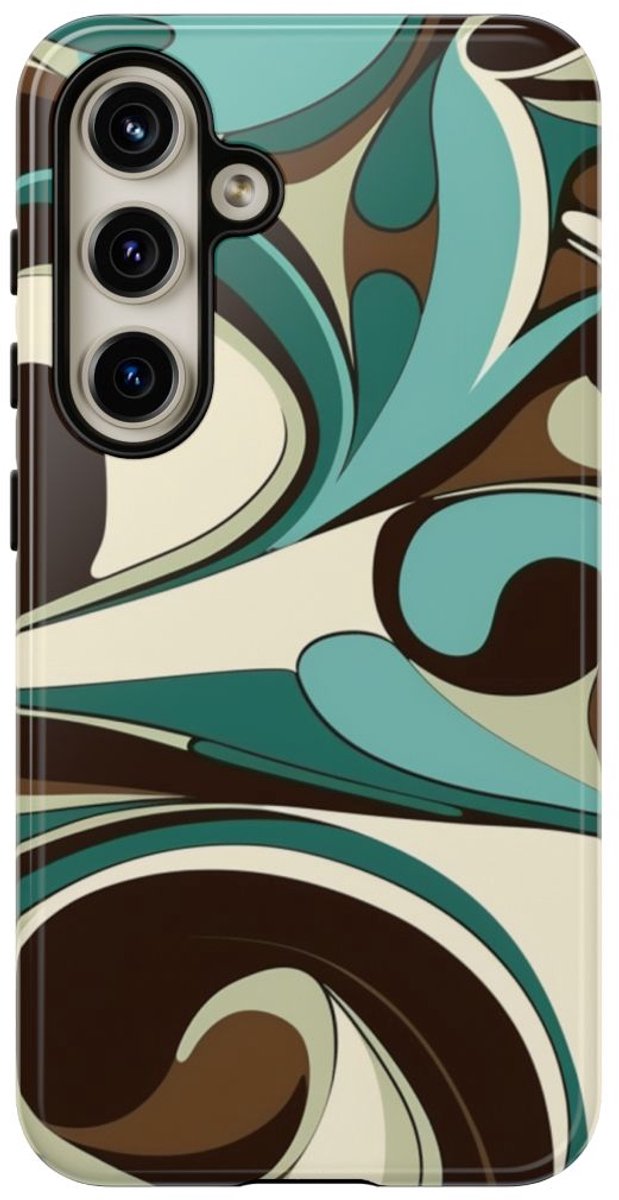 Abstracte Swirl in Teal en Bruin – Telefoonhoesje Geschikt voor Samsung Galaxy S24