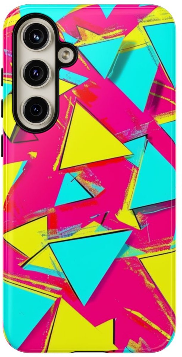 Neon Driehoeken Abstract Patroon – Telefoonhoesje Geschikt voor Samsung Galaxy S24 Plus