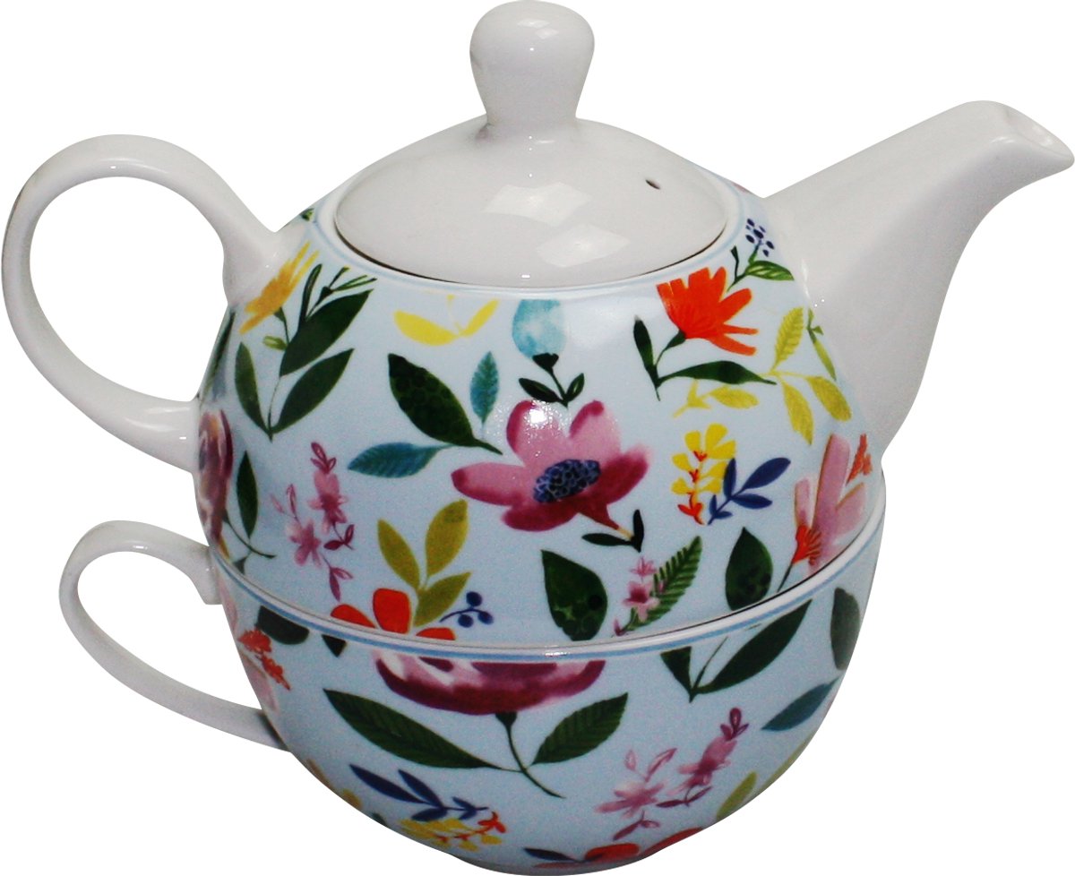 Theeïe Solitaire Blauw in Porselein - Flowers - Tea for one - Theepot