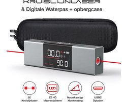 Atuman Duka LI1 Digitale laser waterpas met handige opberg case – Professioneel dubbele kruislijnlaser - Oplaadbare Laserprojectie instrument - Digitale hellingmeter - Precisie hoek meetgereedschap – Laser gradenboog