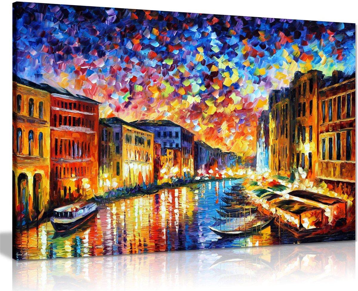 Ibenzoa Abstracte Olieverfschilderij op Canvas van Venetiaanse Grand Canal voor Woonkamer Decoratie, 91x61 cm Venetië Canal Grande