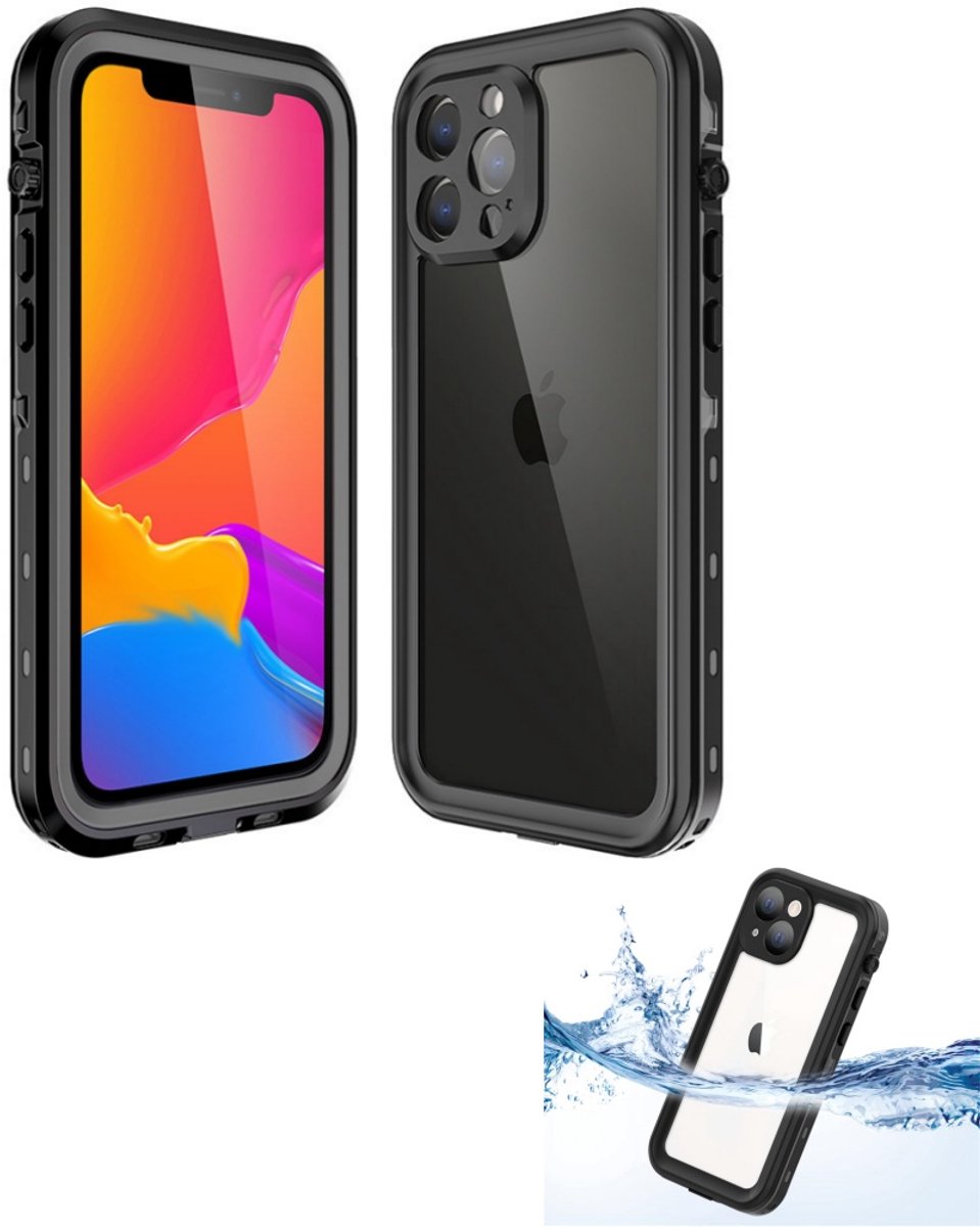 1-delig - iPhone 13 Mini waterdichte hoes - IP68 waterdichte beschermhoes - Met ultradunne schermbeschermer - Schokbestendig, sneeuwbestendig en stofdicht - Onderwater 360 graden bescherming - Zwart - Voor iPhone 13 Mini