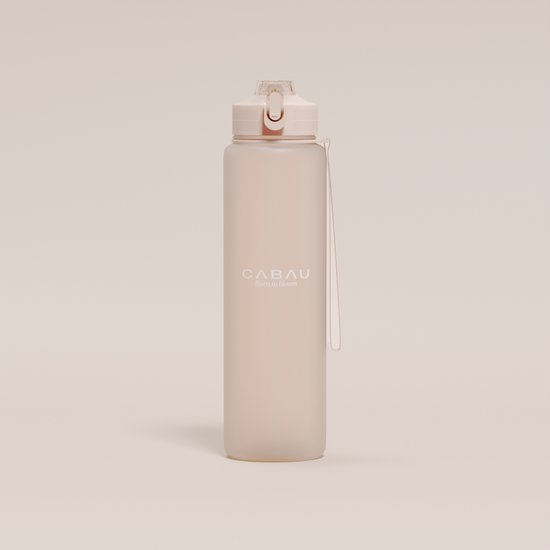 Cabau - Bloom Waterfles / Drinkfles - 1 liter - Beige - Handige drinktuit & unieke maataanduiding - BPA- & Lekvrij - Drinkfles met rietje volwassenen - Drinkfles volwassenen - Cadeau voor haar