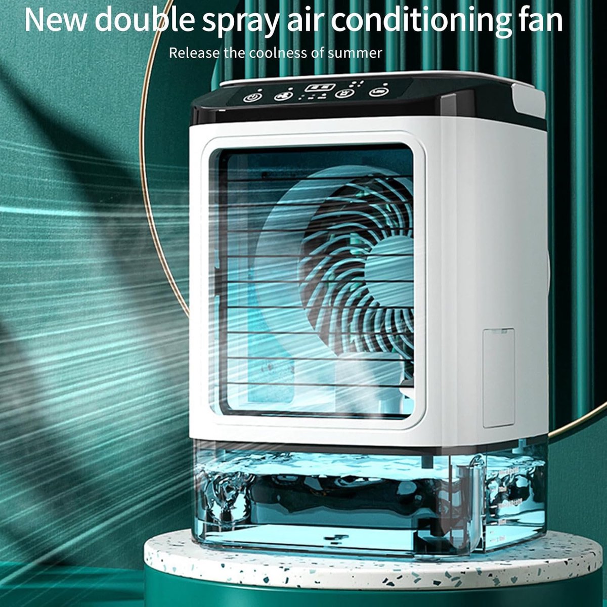 Luchtkoeler - Mini draagbare airconditionerventilator - Geruisloze verdampingsluchtbevochtiger - Airco-unit - 3-in-1 bureau-luchtkoeler met 3 windsnelheden - Koele mist - Bureaukoeler met 7 led-lampjes voor thuis, op reis of op kantoor thumbnail 2