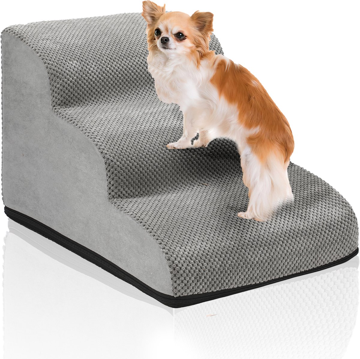 Hondentrap 3 Treden - Hondentrapje voor Honden - Hondenloopplank - Opstapje Hond - Foam - extra stevig en comfortabel - Grijs