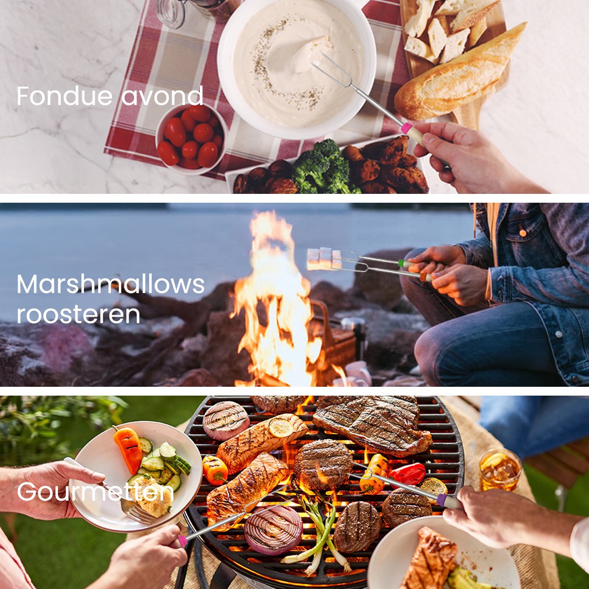 Purepeak Fonduevorken Set 10 Stuks - Fonduevorkjes - Kaasfondue - BBQ accessoires - Marshmallow Spiezen – foto 5