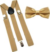 Bretels inclusief vlinderdas en pochette - Goud - met stevige clip - bretels - vlinderdas – strik – strikje – pochet - luxe - unisex - heren - giftset