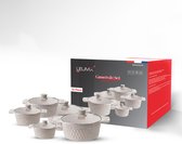 Leumx® 10-delige Luxe Casserole Pannenset – Marmeren Anti-aanbaklaag – Inductiegeschikt – Glazen Deksel – Geschikt voor Inductie, Gas, Keramisch & Vaatwasser – Zwaar Aluminium – Maten: 20/24/26/28/32 cm