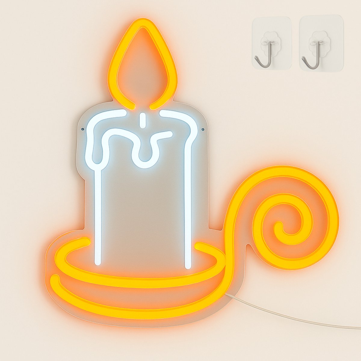 ZoeZo Design - Neon LED Lamp Kaars - Wit - Geel - USB - Wandlamp - Candle - Wand Decoratie - Sfeerlamp - Sfeerverlichting