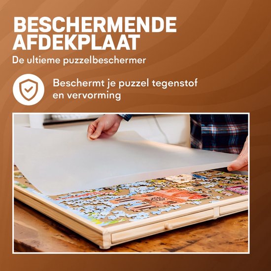 Asawa Puzzelbord Opvouwbaar - Puzzeltafel met Opbergsysteem - 1500 Stukjes - 92x68 cm - 4 Lades - Houten Puzzelplaat - Puzzelmat - Puzzelmap - Portapuzzle