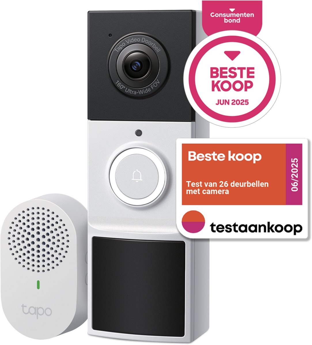 Afbeelding 2 van Tapo D210 draadloze video deurbel op batterij - 2K Video - Zonder Abonnement - IP65 - Slimme deurbel