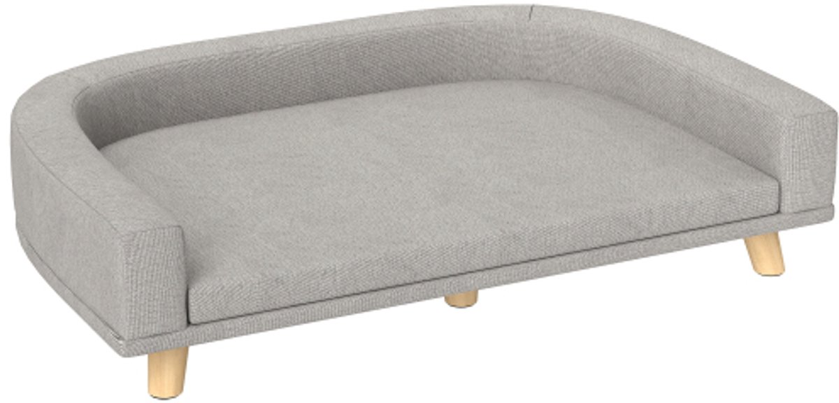 PawHut Hondensofa, Huisdierensofa, Kattensofa met kussen, Hondenbed voor grote honden, Hondenbank met verhoogd design, Hondenstoel met houten poten, Grijs, 98 x 67 x 25 cm