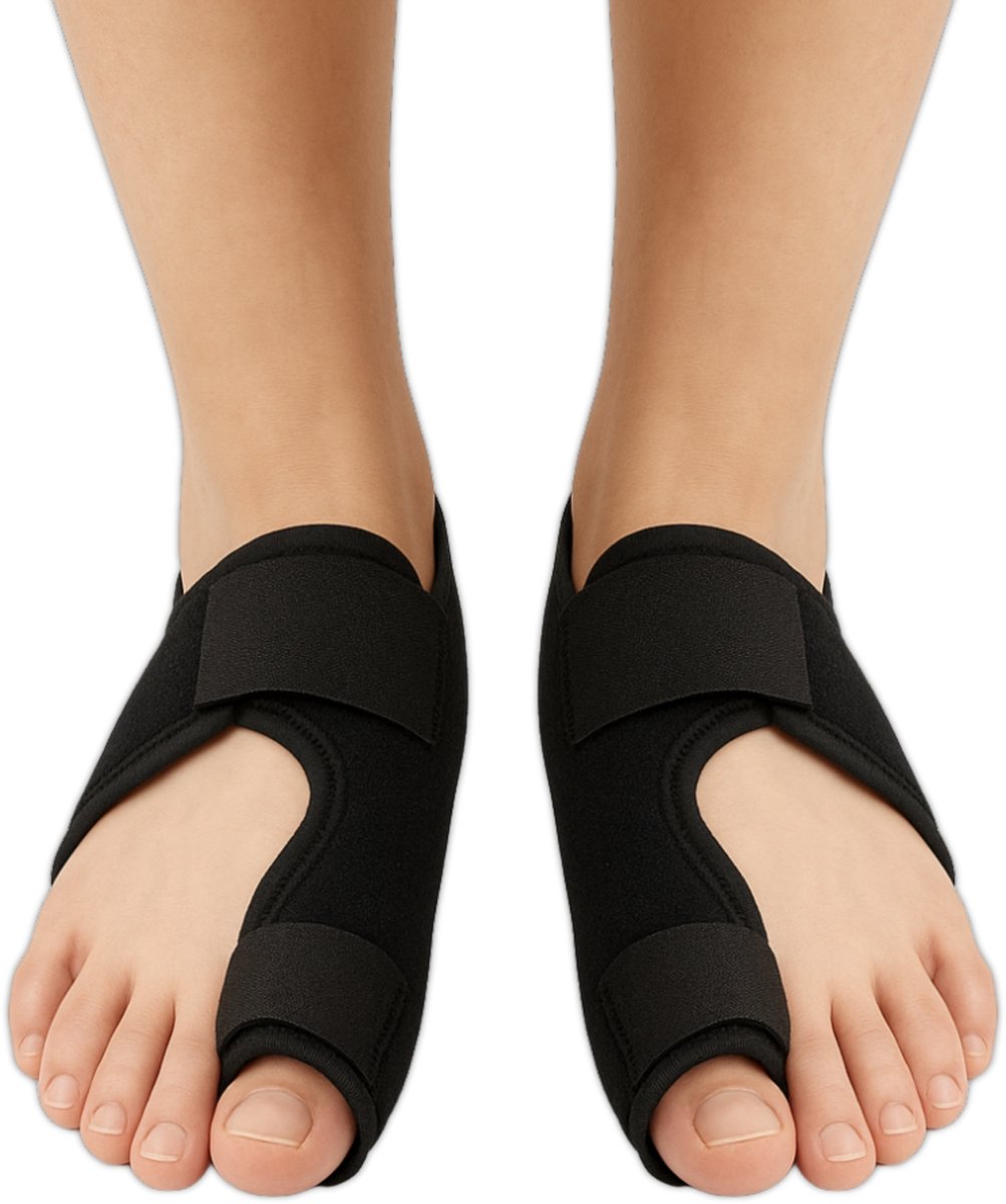 Trebin Hallux Valgus Corrector bij Bunion en Scheve Grote Teen - Teenspreider met Spalk - Set van 2 - Verstelbaar - One Size - Voor Dames en Heren - Zwart
