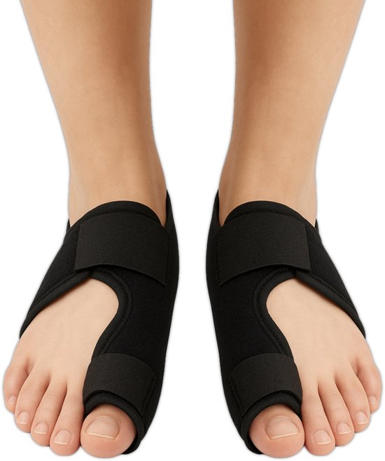 Trebin Hallux Valgus Corrector - Grote Teencorrector met Spalk - geschikt bij Hallux Valgus en Scheve Grote Teen - Bunion Corrector Set van 2 (L+R) - One Size Verstelbaar - Zwart