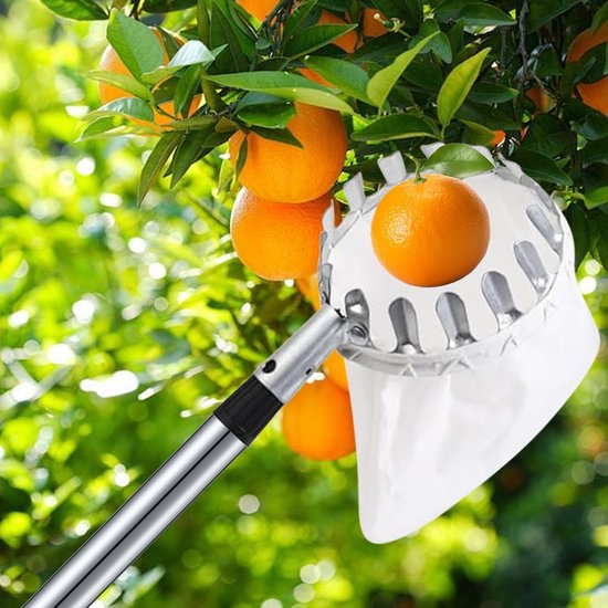 Fruitplukker - fruitplukker met steel - 2M Fruitplukker met telescopische steel -diameter 16 cm Fruitplukker - Met opbergtas -kersen met katoenen tas- Pruimenplukker met telescopische steel- Geschikt voor thuis, boomgaard- tuin- fruitplukker van Merkloos	 — afbeelding 2