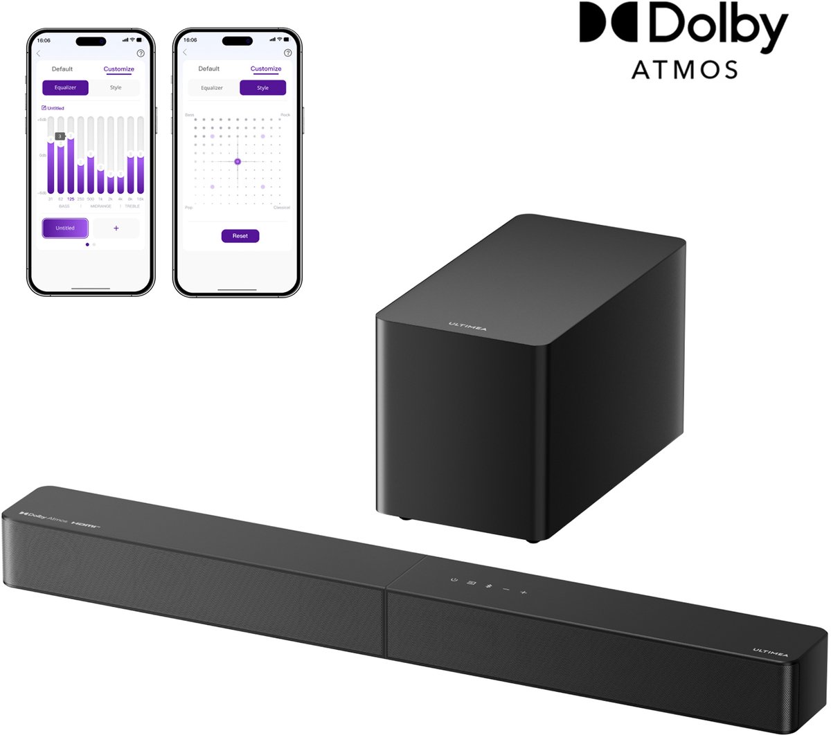 ULTIMEA 5.1 Dolby Atmos Soundbar - met 5.25″ Bekabelde Subwoofer - Soundbar voor TV - Zwart - ULTIMEA - €169,99