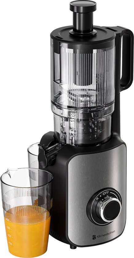 KitchenBrothers Slowjuicer - Verticaal - Juicer - Groenten en Fruitpers - 126 mm - 750 ml - Zwart