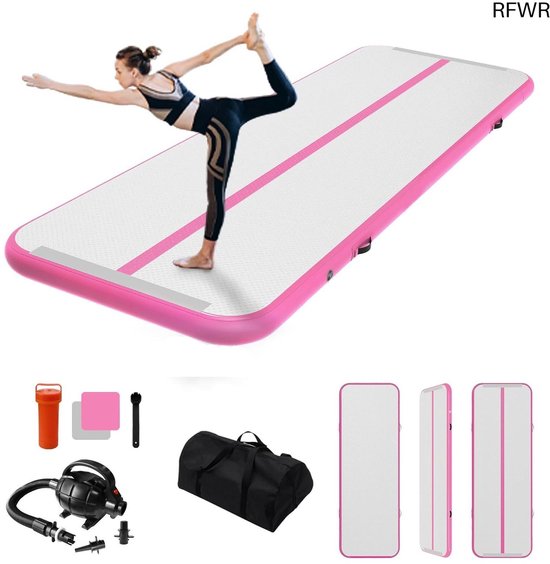 FBSPORT Opblaasbare gymnastiekmat, 3 m, 20 cm dik, met luchtpomp en draagtas, trainingsmat voor thuis, yoga, outdoor, tumbling, gym, cheerleading, water