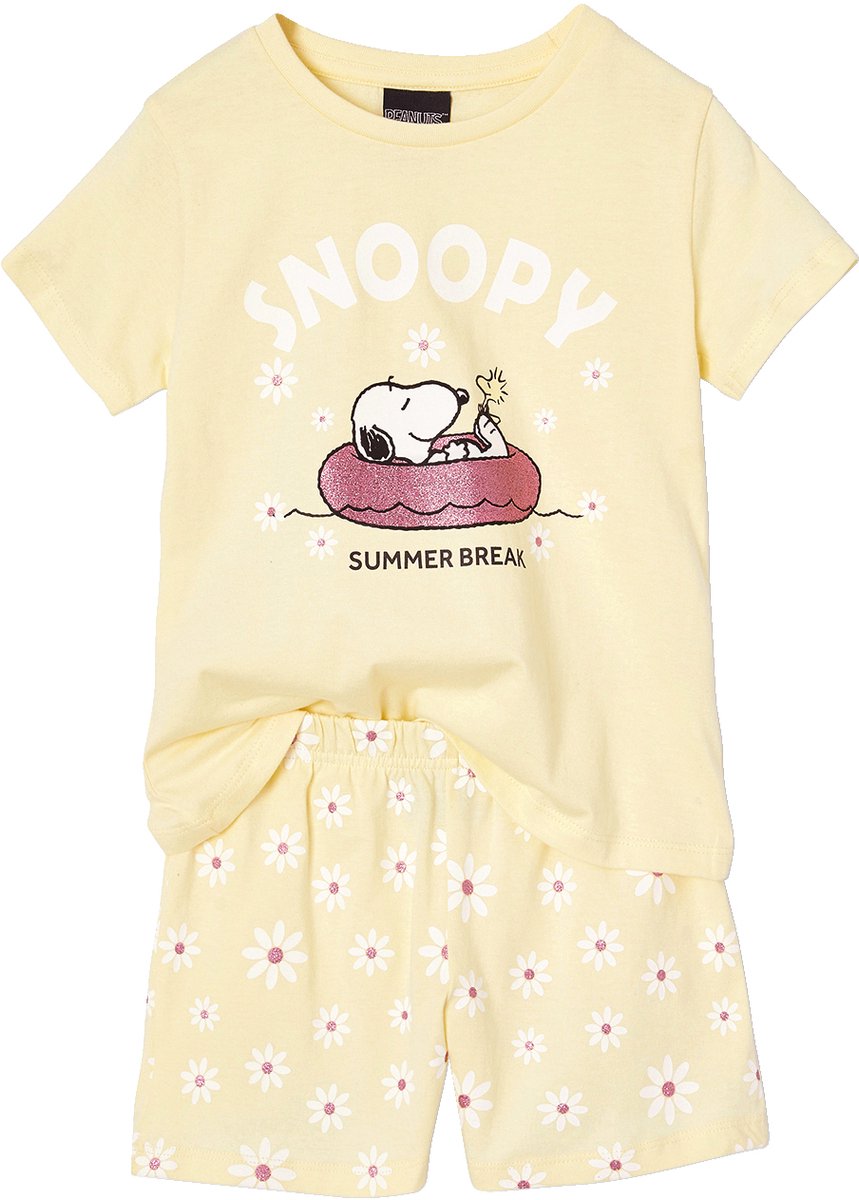 Snoopy Mädchen Sommer-Schlafanzug PEANUTS SNOOPY mit Blumen pastelgeel