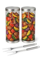 ÉVITER - Panier à grillades BBQ - Set de 2 - 30 cm - Accessoires pour barbecue - Outils pour barbecue - Cylindre de BBQ - Grill - Comprend un crochet et une fourchette