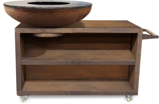BonFeu BonBiza Island XL - Mobiele Buitenkeuken met Vuurschaal 100 cm en Plancha - Cortenstaal BBQ met Opbergruimte & Zwenkwielen - Outdoor Kookeiland 135x65x110 cm van BonFeu — afbeelding 5