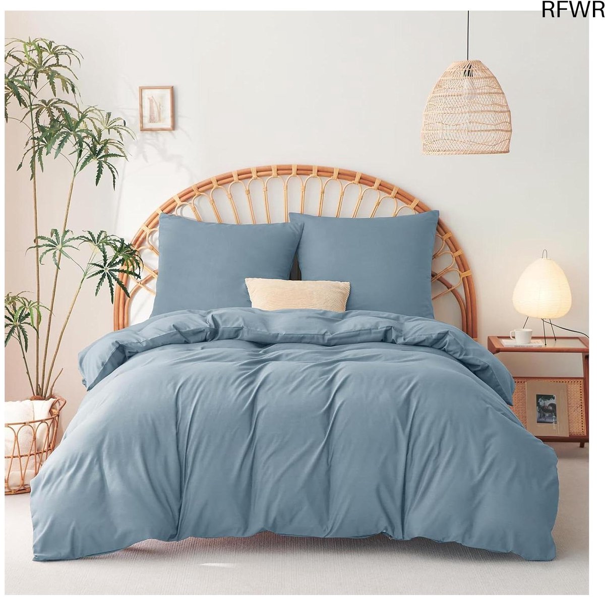 RFWR Dekbedovertrek 155x220 cm met 2 Kussenslopen - 100% Microvezel Bedset - Mineraalblauw