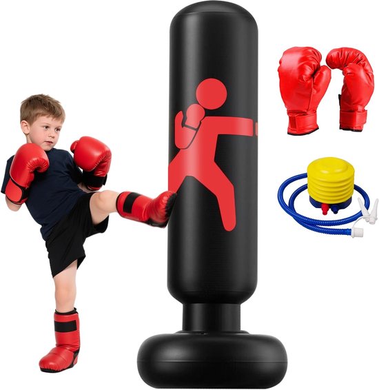 Foto: Imperatoris bokszak met luchtpomp en bokshandschoenen boksbal voor kinderen punching bag kickboksen bokstrainer boksbal voor boks en kickboksen 63 5 x 160 cm zwart