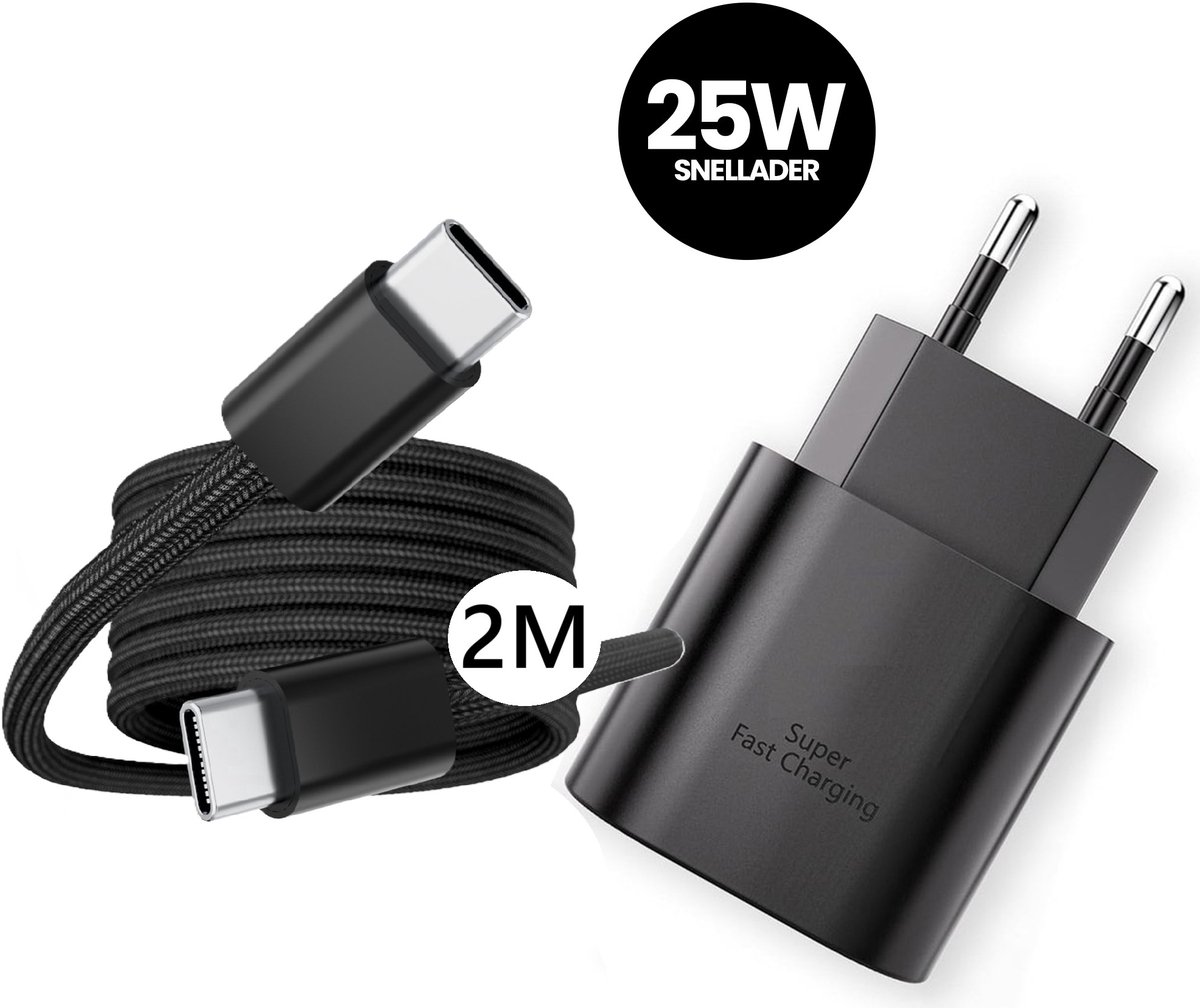 DISEV® – 25W Super Snellader – Power Adapter – USB-C Oplader – 2m USB-C Kabel – Universele Snellader