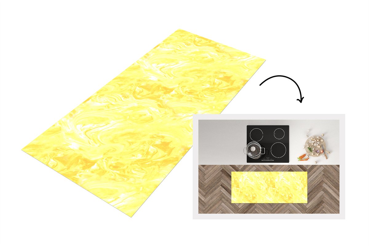 KitchenYeah Keukenloper 120x50 cm - Keukenmat vinyl Geel - Patronen - Marmer print - Verf - Keukenmatten loper - Keuken vloerkleed tapijt