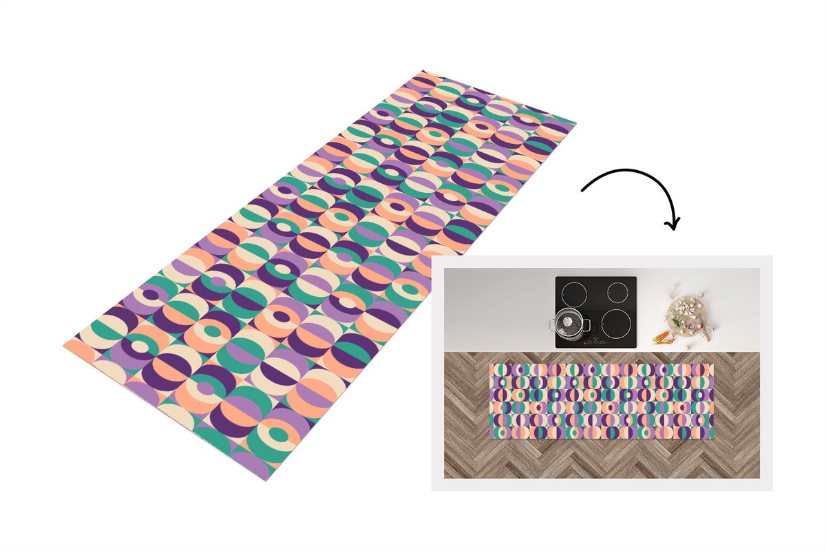 KitchenYeah Keukenloper 180x60 cm - Keukenmat vinyl Patroon - Geometrie - Retro - Keukenmatten loper - Keuken vloerkleed tapijt