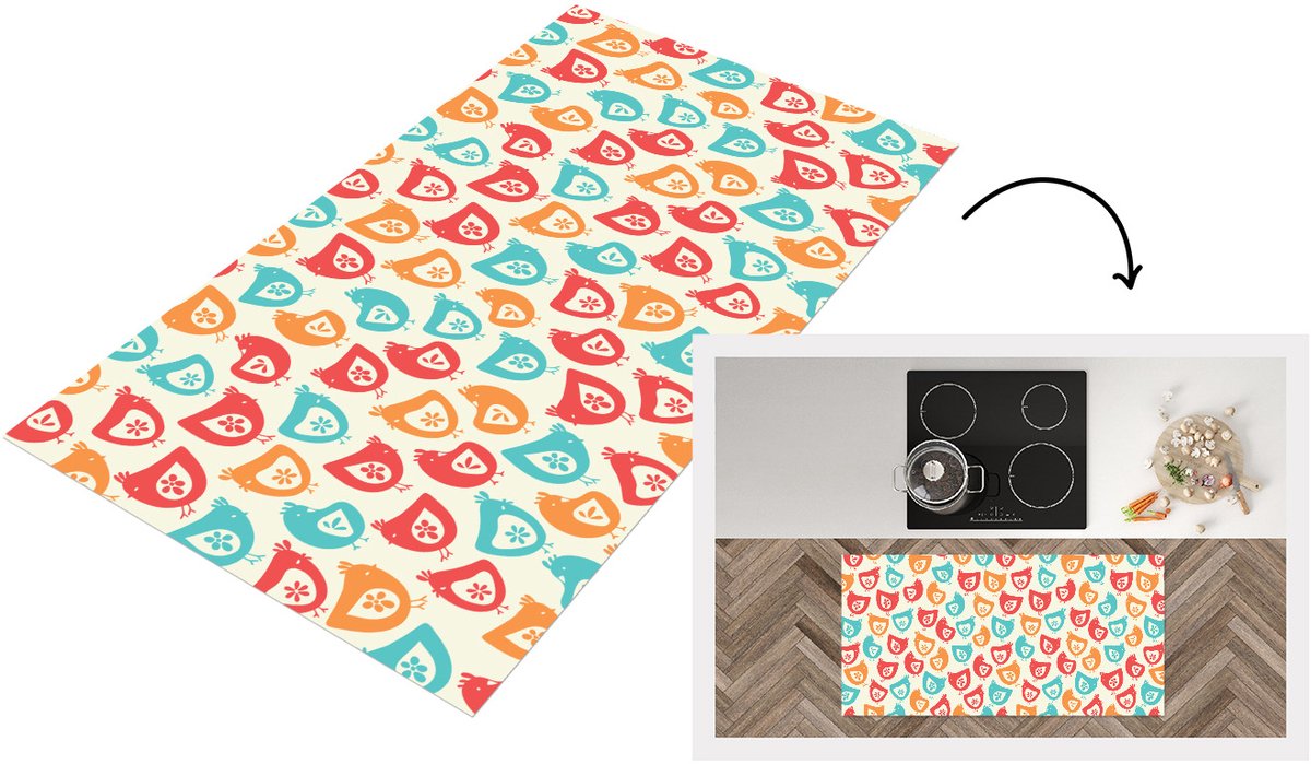 KitchenYeah Keukenloper 120x60 cm - Keukenmat vinyl Kip - Patroon - Bloemen - Keukenmatten loper - Keuken vloerkleed tapijt