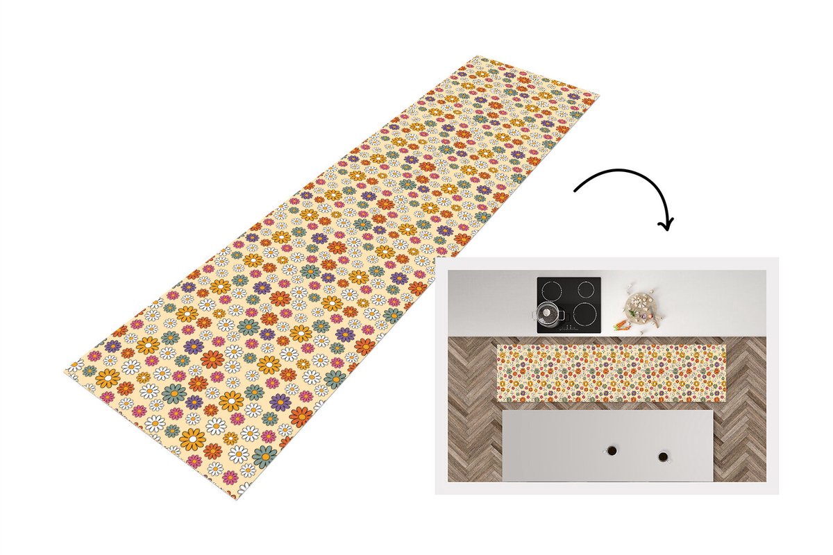 KitchenYeah Keukenloper 240x60 cm - Keukenmat vinyl Vintage - Patronen - Bloem - Planten - Keukenmatten loper - Keuken vloerkleed tapijt