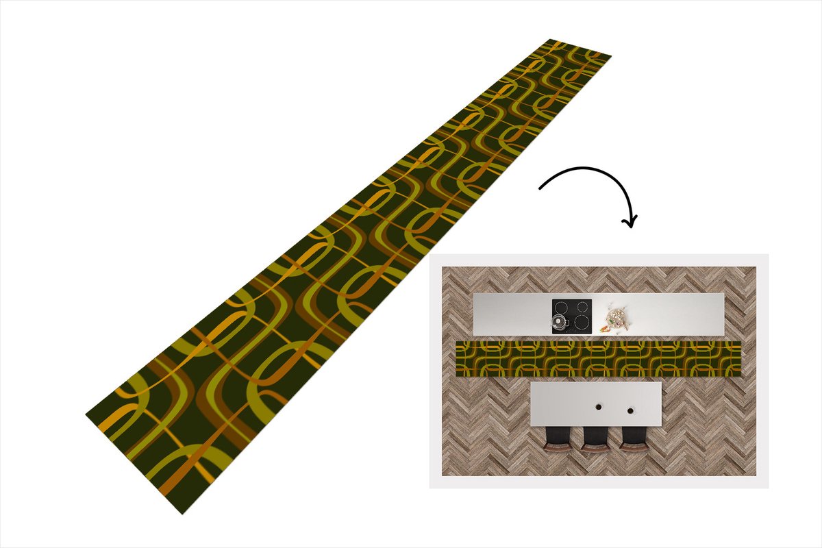 KitchenYeah Keukenloper 480x60 cm - Keukenmat vinyl Jaren 70 - Retro - Groen - Keukenmatten loper - Keuken vloerkleed tapijt