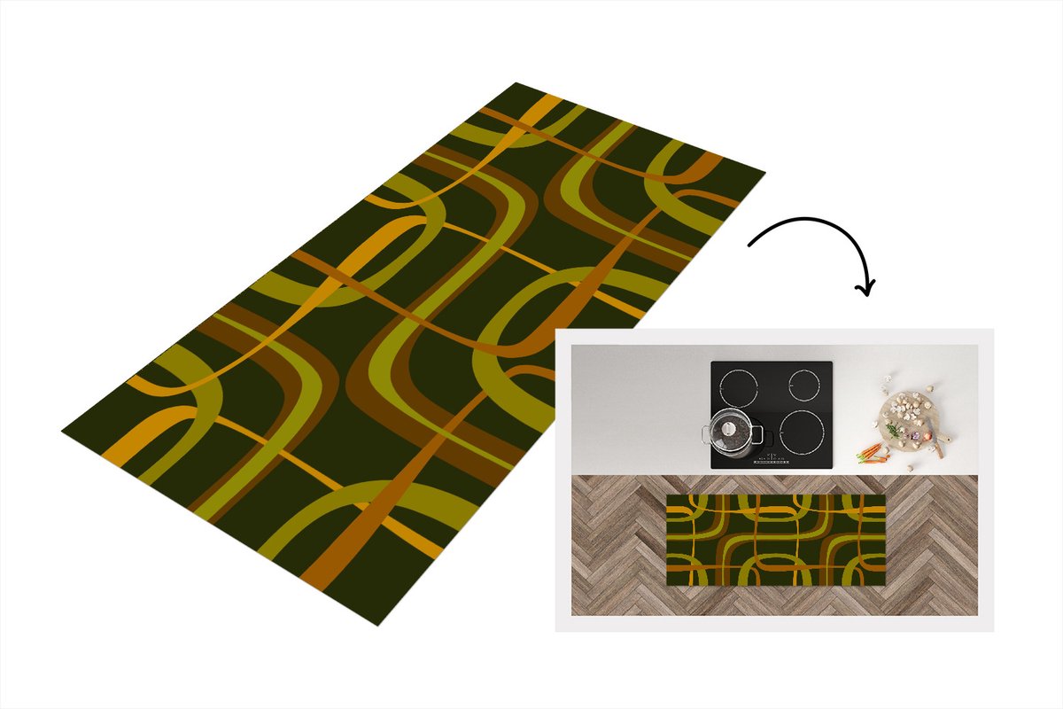 KitchenYeah Keukenloper 120x50 cm - Keukenmat vinyl Jaren 70 - Retro - Groen - Keukenmatten loper - Keuken vloerkleed tapijt