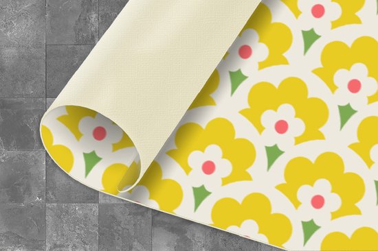 Keukenloper 120x50 cm - Keukenmat vinyl Design - Retro - Seventies - Geel - Keukenmatten loper - Keuken vloerkleed tapijt