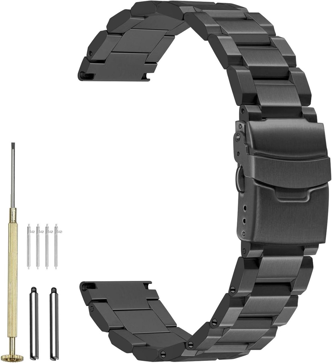 Allecto Premium - Metalen horlogeband armband 18mm 20mm 22mm 24mm vervanging van geborsteld roestvrij staal met dubbele fliplock gesp in zilver en zwart