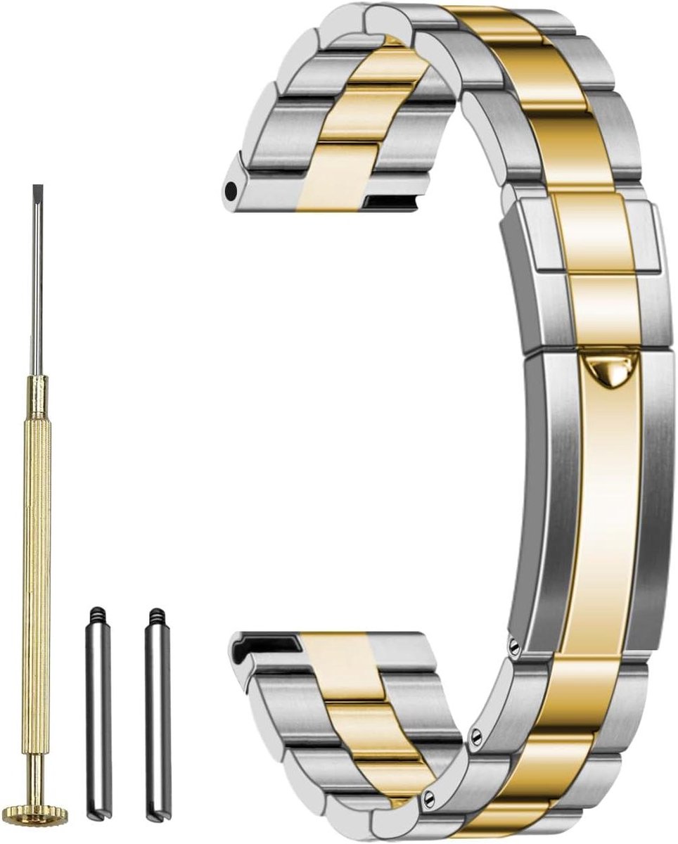 Allecto Premium - Roestvrijstalen horlogeband 20 mm en 22 mm - Taps toelopend, massief metaal met schroeven - Zilver en zwart - Klassieke duikgesp - Dames en heren