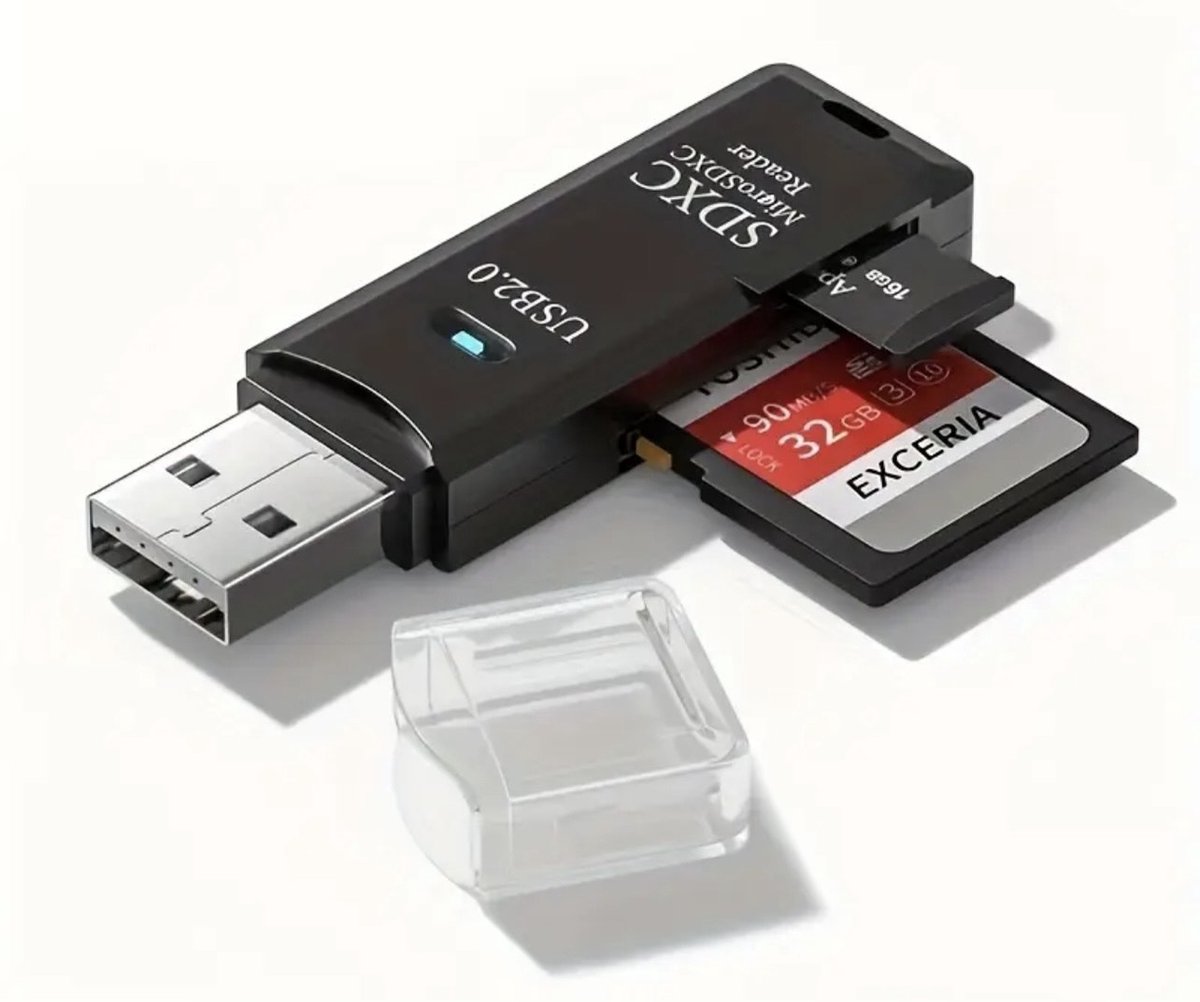 USB Cardreader - USB A connector - 2 kaartsleuven - micro SD - SD kaart - Kaartlezer - Zwart