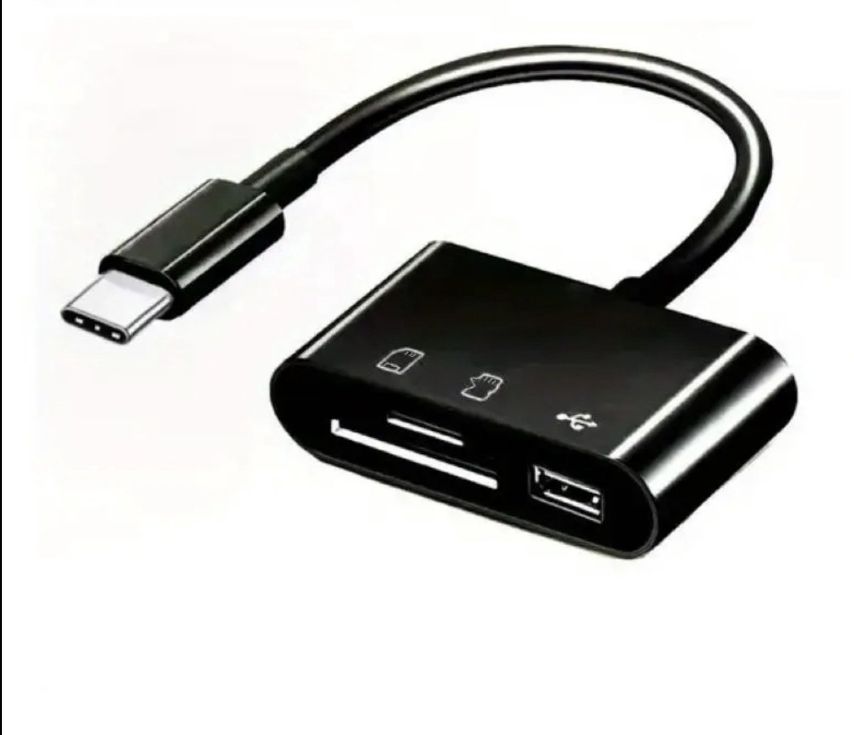 3 in 1 usb c kaartlezer - cardreader usb c - geheugenkaartlezer - - micro sd kaartlezer - Zwart