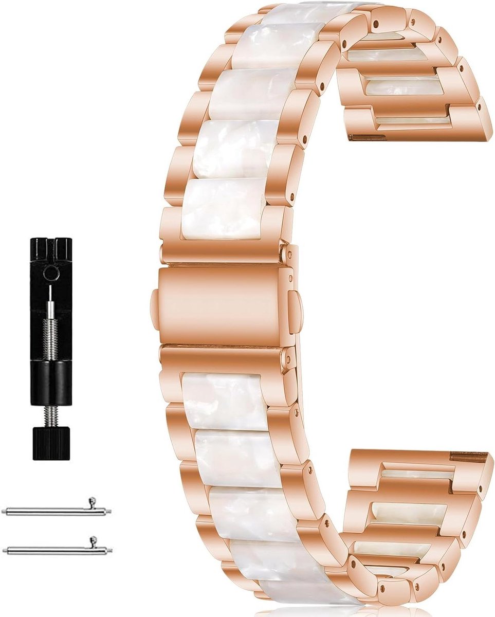 Allecto Premium - Damesarmband 20 mm 22 mm wit-roze metaal kunsthars intelligente reservearmband