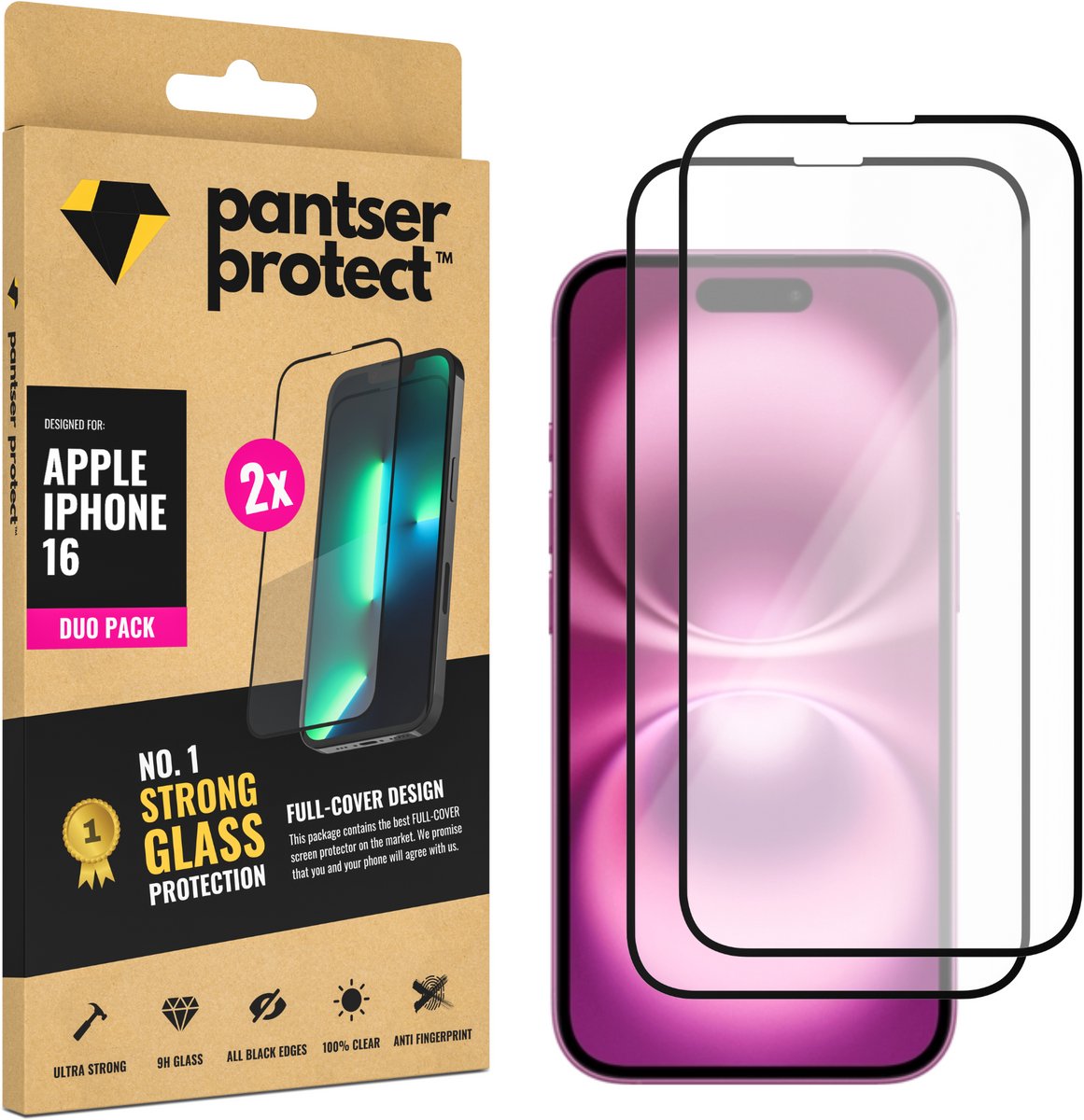 DUO-PACK - 2x Pantser Protect™ Glass Screenprotector Geschikt voor Apple IPhone 16 - Case Friendly - Premium Pantserglas - Glazen Screen Protector