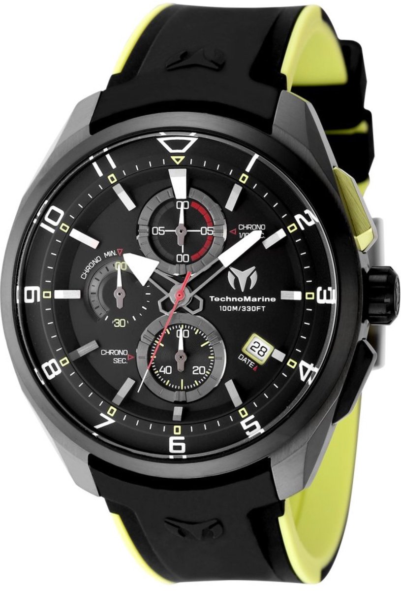 TechnoMarine OCEAN - QUANTUM TM-318126 Heren Horloge - Waterdicht - Analoog - Quartz Uurwerk - Roestvrij Staal met zwarte Wijzerplaat - 44mm
