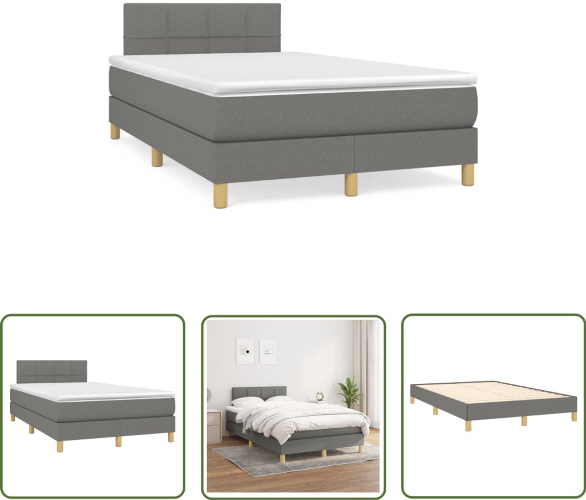 vidaXL Boxsprings - Boxspring - Boxspring met matras stof donkergrijs 120x190 cm - Slaapcomfort - Matras - Topper