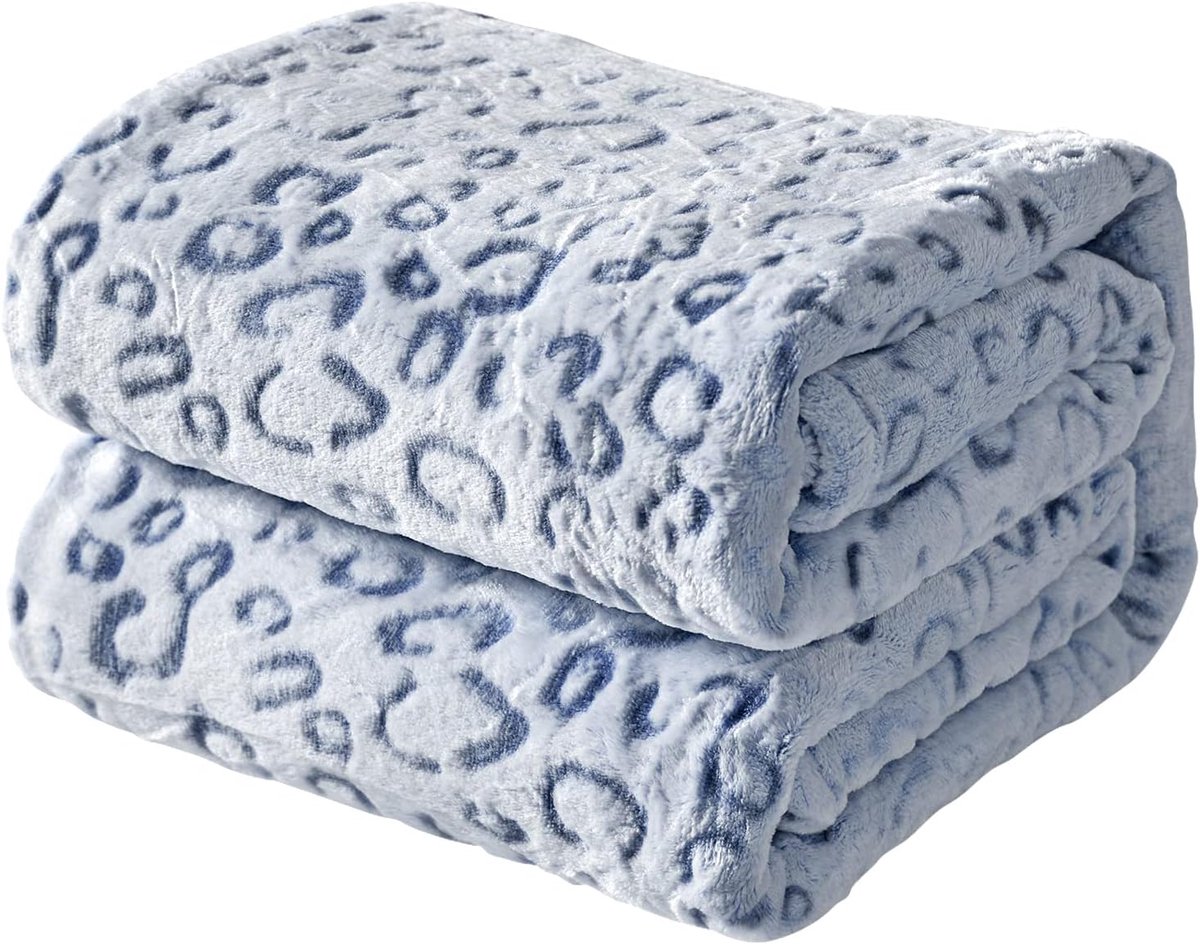 Famanu - Deken met cheetah-print, blauwe luipaarddeken, pluizige zachte plaid voor op de bank, 127 x 152 cm