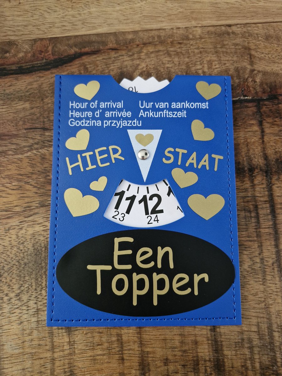 Parkeerschrijf met tekst- Hier staat - Een topper - blauwe zone- parkeerkaart- blauweschijf