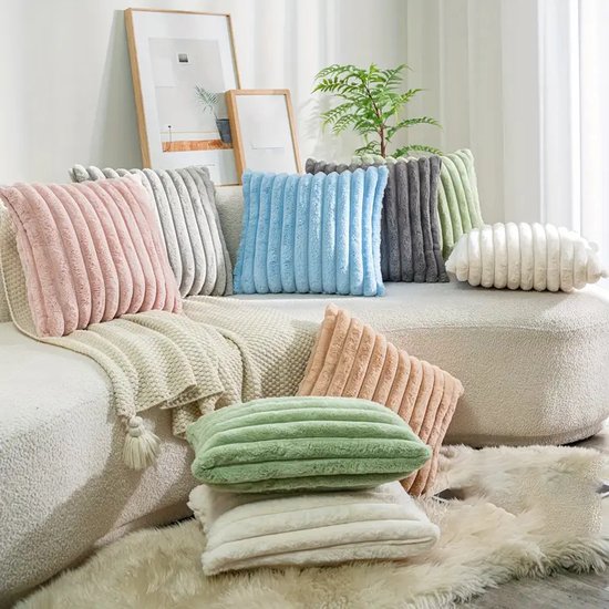 Set de 2 Coussins décoratifs 30x50 cm Gris clair | Tissu côtelé de Luxe double face | Coussins intérieurs inclus | Moelleux, doux, peluche, nounours | Ensemble de coussins décoratifs | Coussins pour canapé à l'intérieur, salon | Coussins Décoration