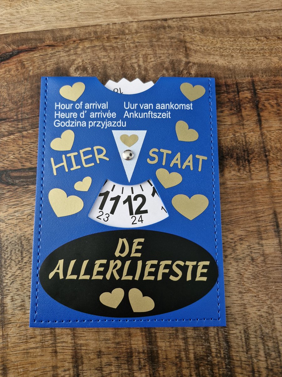 Parkeerschrijf met tekst- Hier staat - De allerliefste - blauwe zone- parkeerkaart- blauweschijf